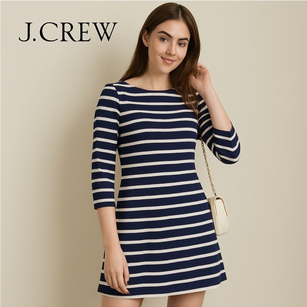 J. Crew Navy, Red and Cream Striped Dress Women’s Size 4 Never Worn Officewear